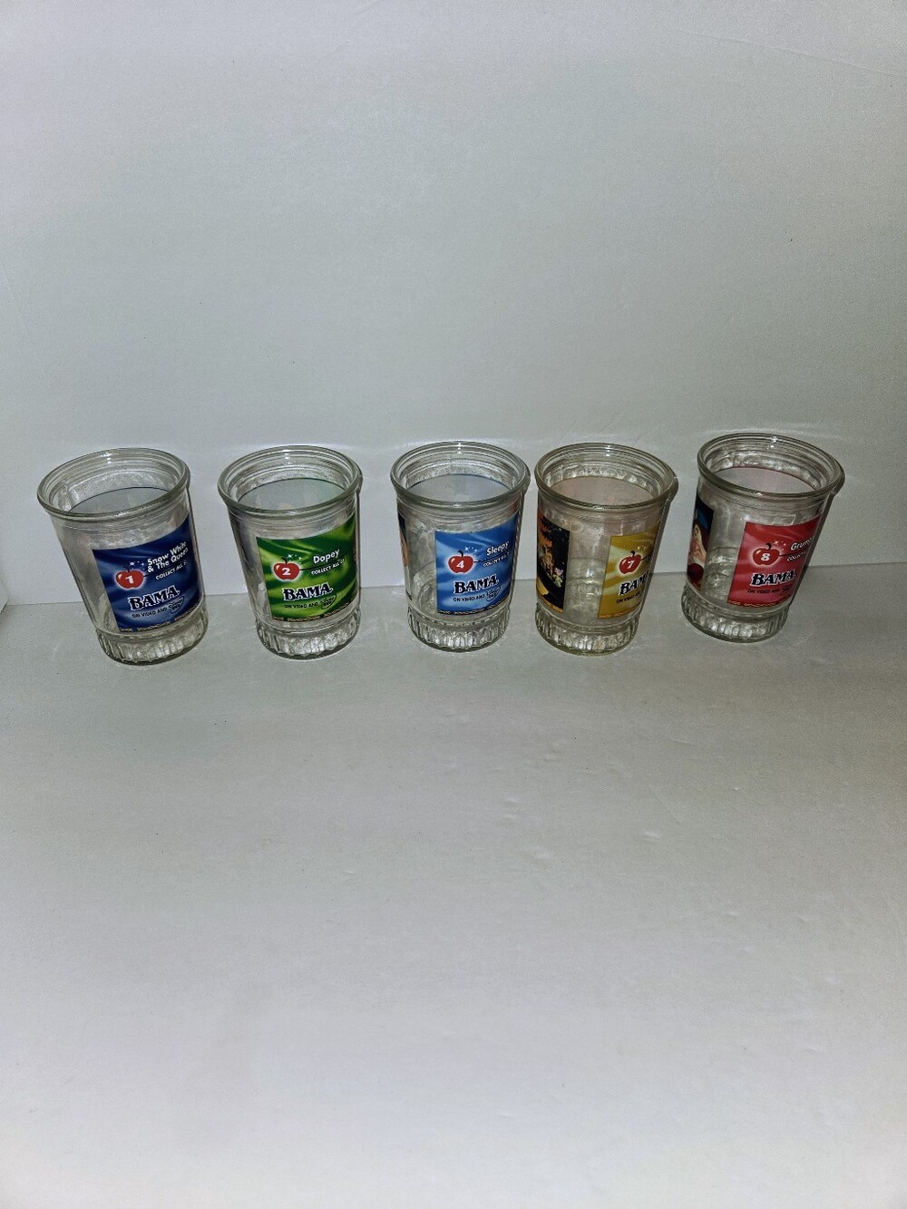 Disney Snow White Bama Jelly Jars Glasses - Assorted Set of 5